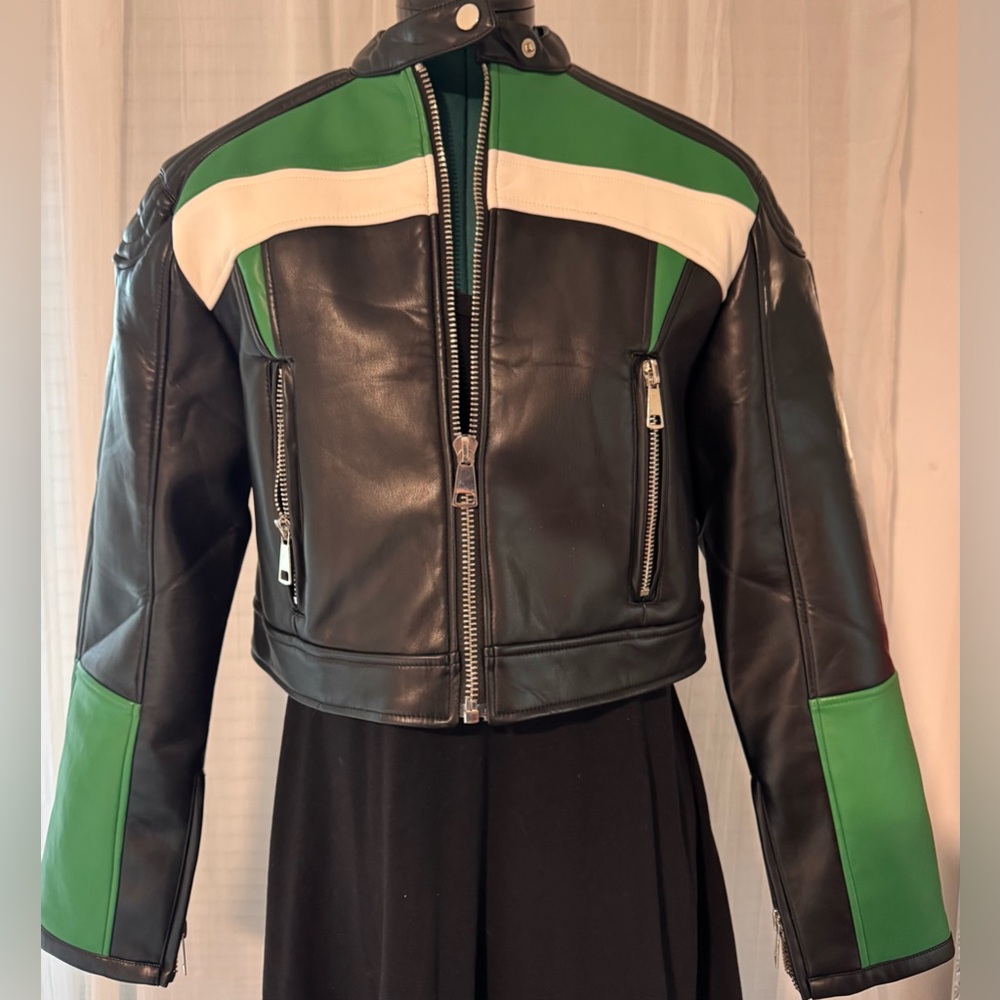Lioness. NWOT! Black and Green Faux Leather/Vegan Jacket from Australia!